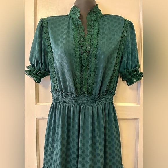 Emerald Green Polka Dot and Lace Maxi Dress by Max Studio - Picture 5 of 14